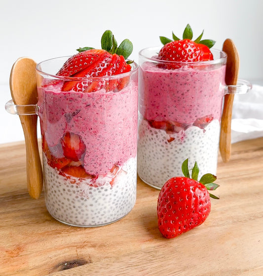 strawberry chia pudding made with coconut milk and naturally sweetened